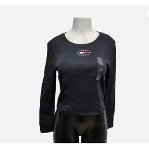 Tommy Hilfiger Women's Top Cropped Fit Long Sleeve Embroidery Logo Size M New